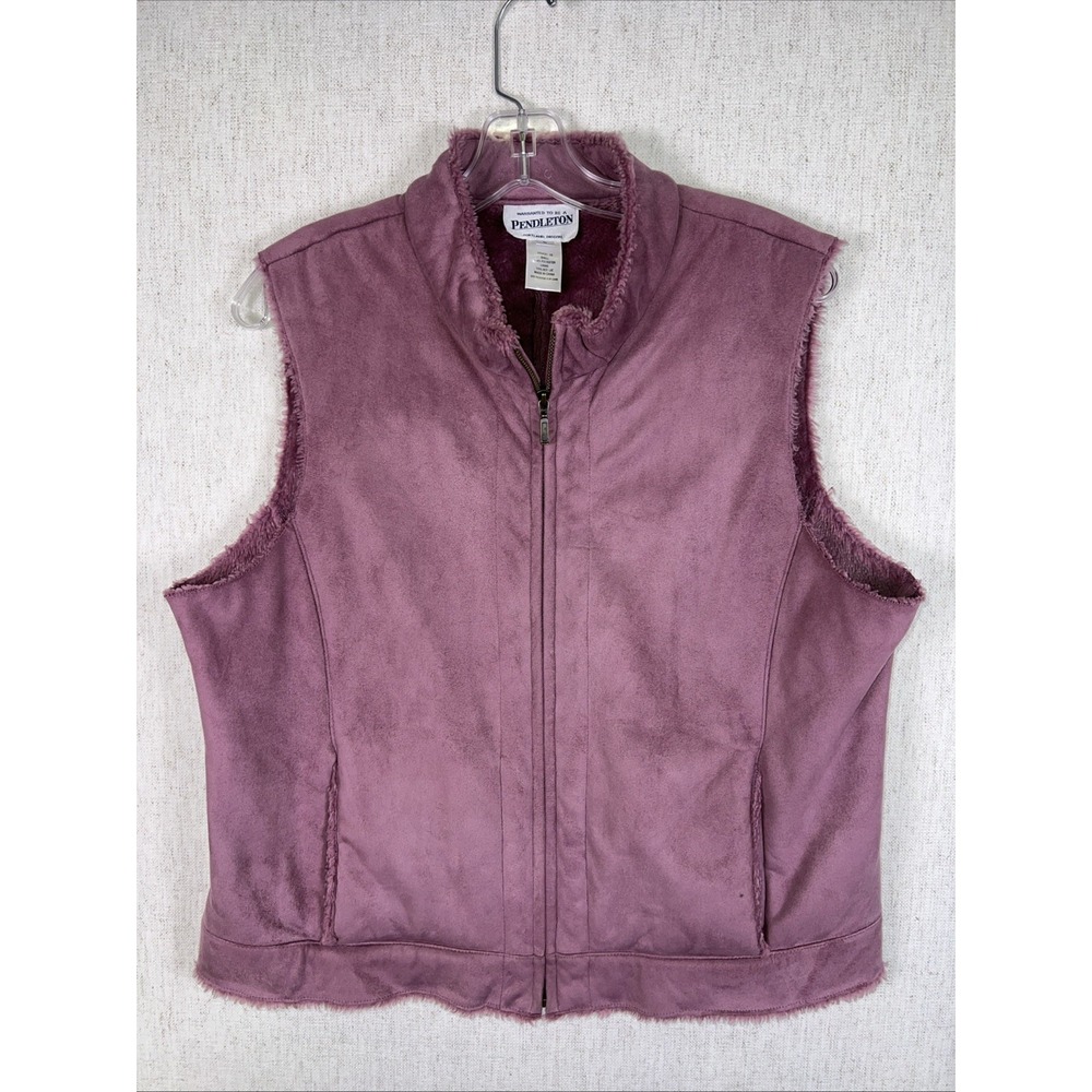 Vintage 90s Pendleton Womens Large Fleece Lined Full Zip Vest Jacket Pink ❤️